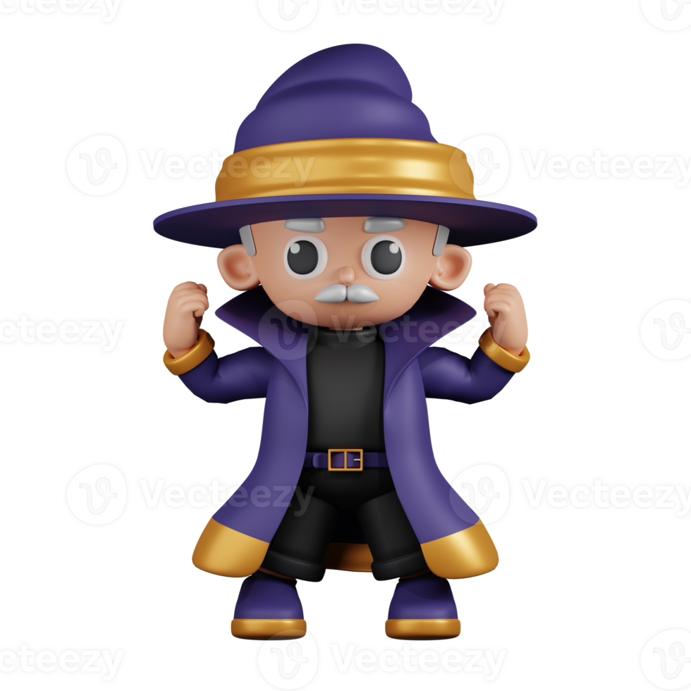 3d Character Wizard Looking Strong Pose. 3d render isolated on transparent backdrop. png