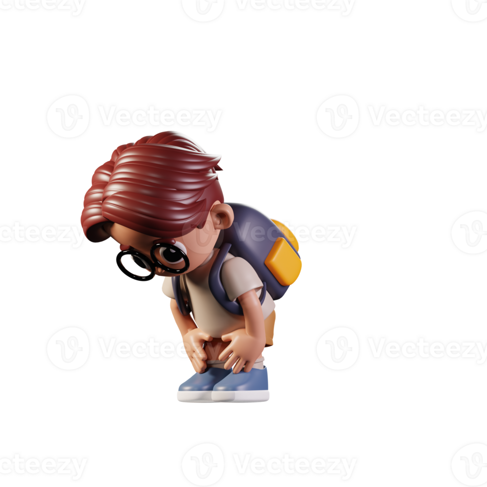 3d Character Student Taking A Break Pose. 3d render isolated on transparent backdrop. png