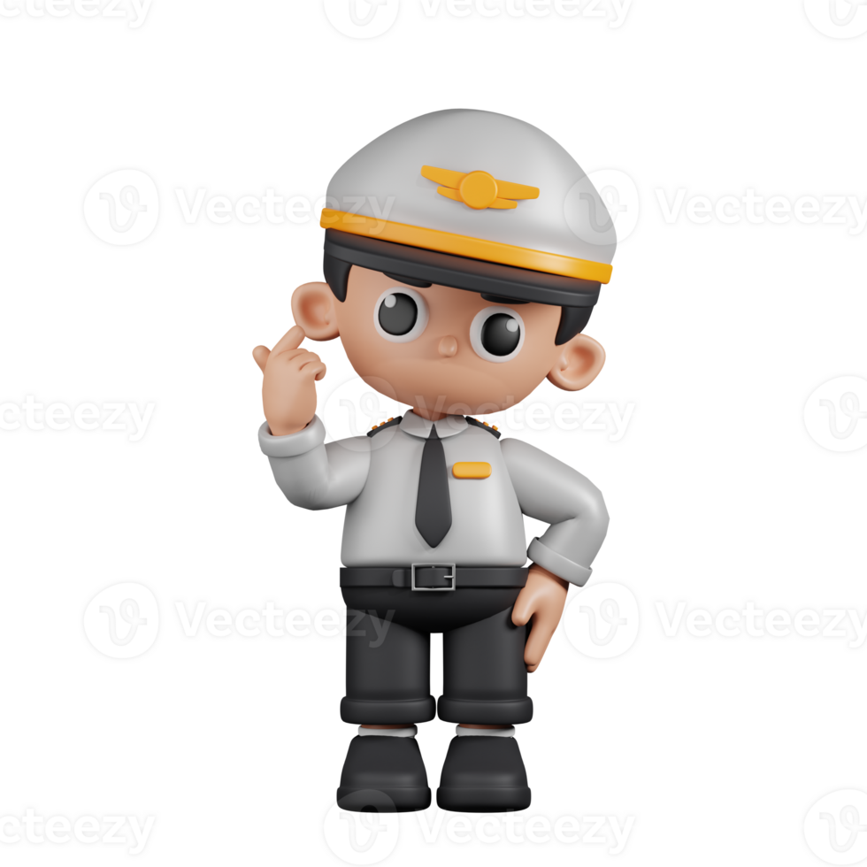3d Character Pilot Giving Mini Love Pose. 3d render isolated on transparent backdrop. png