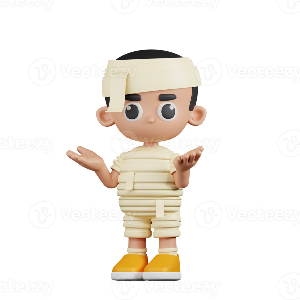 3d Character Mummy Confused Pose. 3d render isolated on transparent backdrop. png