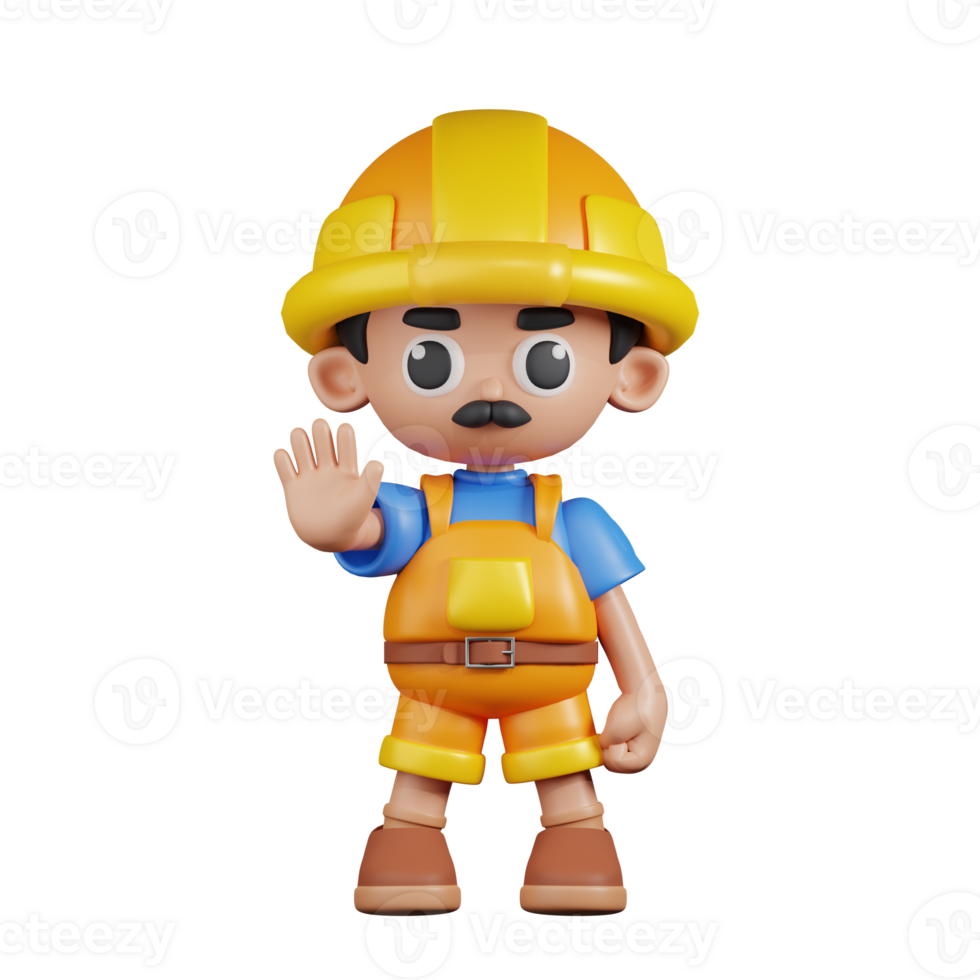 3d Character Builder Doing The Stop Sign Pose. 3d render isolated on transparent backdrop. png