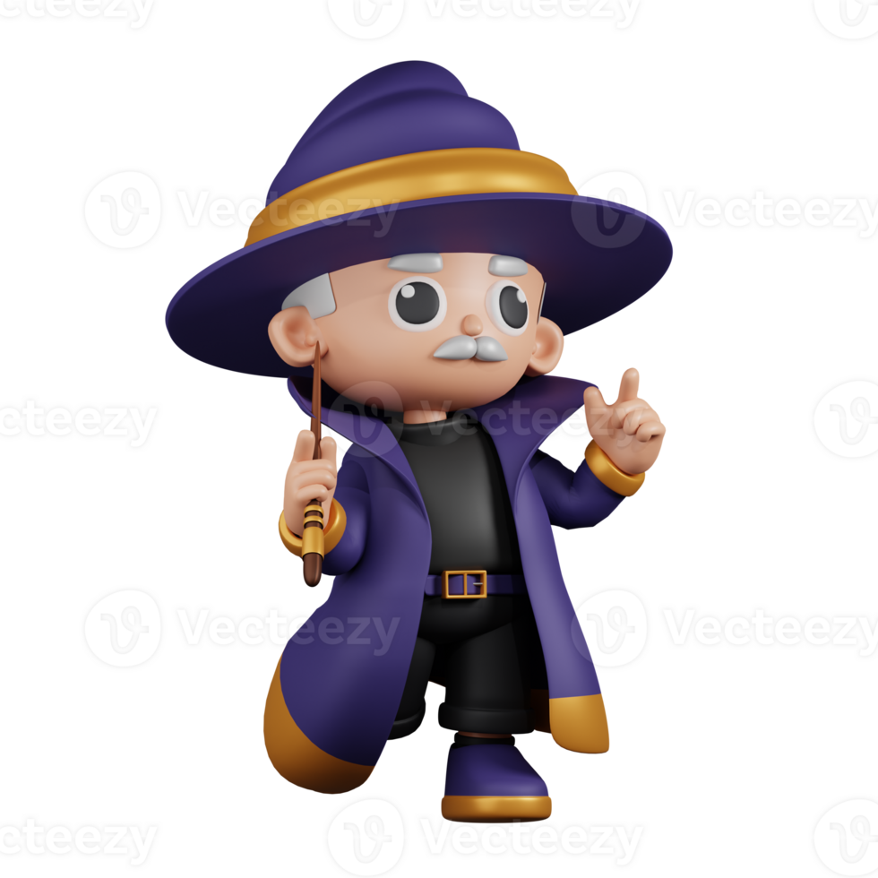 3d Character Wizard Feeling Happy Pose. 3d render isolated on transparent backdrop. png