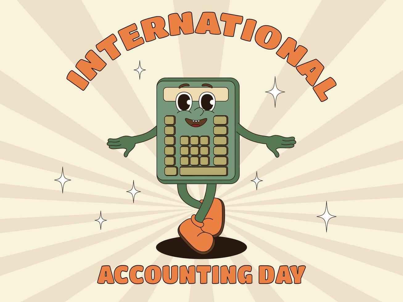 póster para internacional contabilidad día. tarjeta postal con un calculadora personaje en retro estilo vector