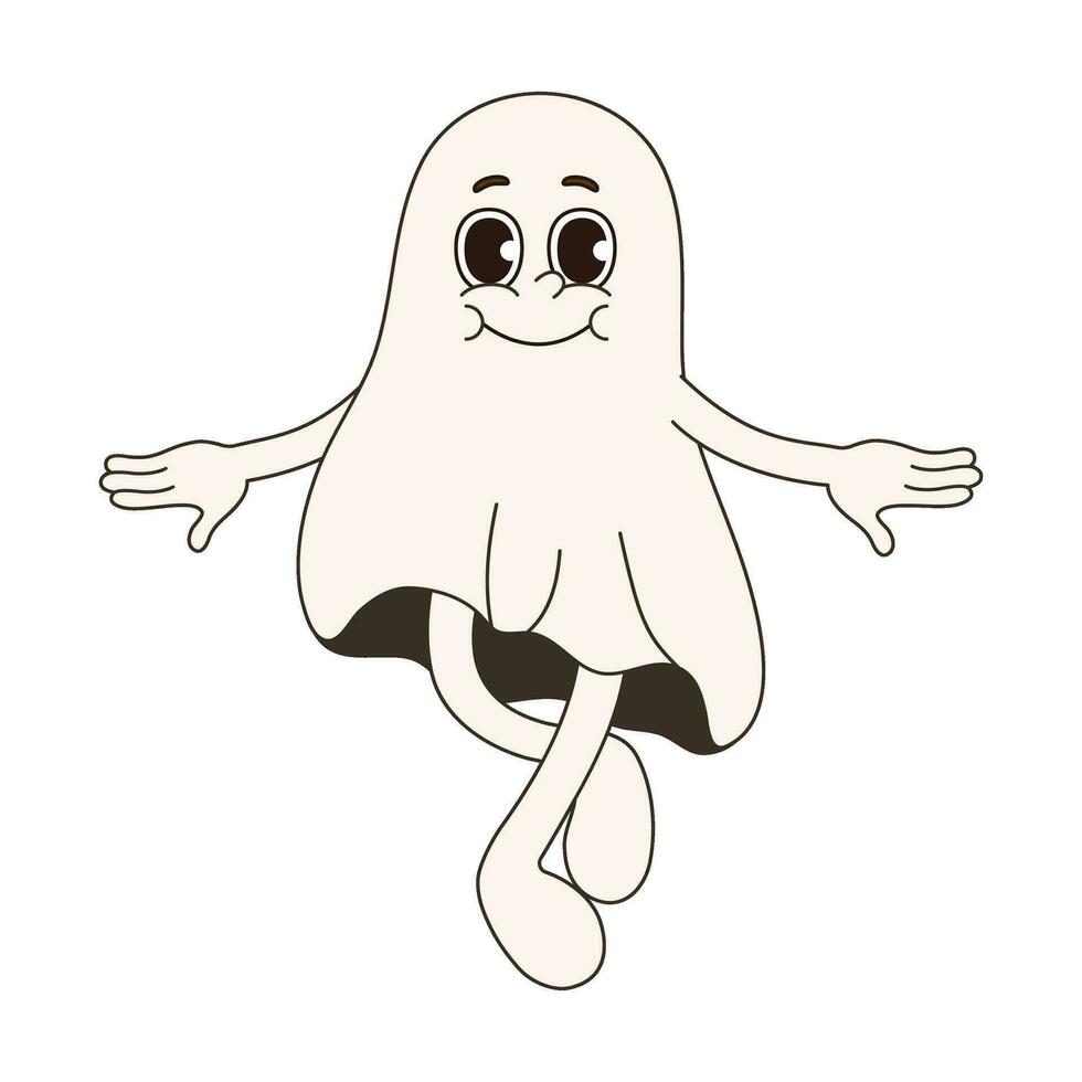 Cute ghost in retro style. Minimalistic character. vector