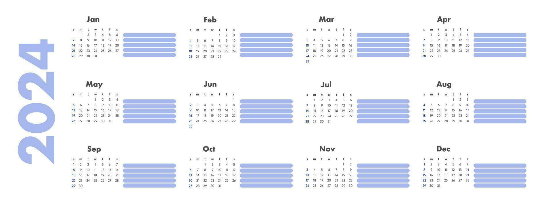 Monthly calendar 2024 template vector