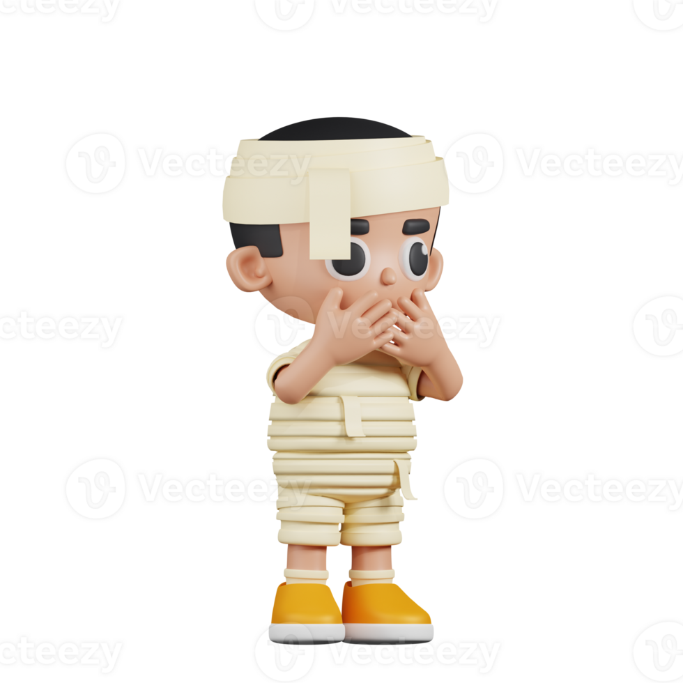 3d Character Mummy Affraid Pose. 3d render isolated on transparent backdrop. png