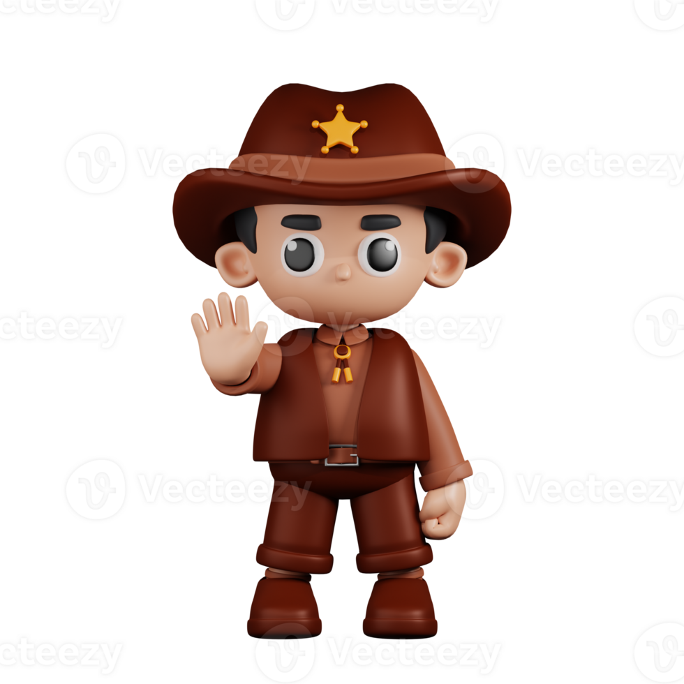 3d Character Sheriff Doing The Stop Sign Pose. 3d render isolated on transparent backdrop. png