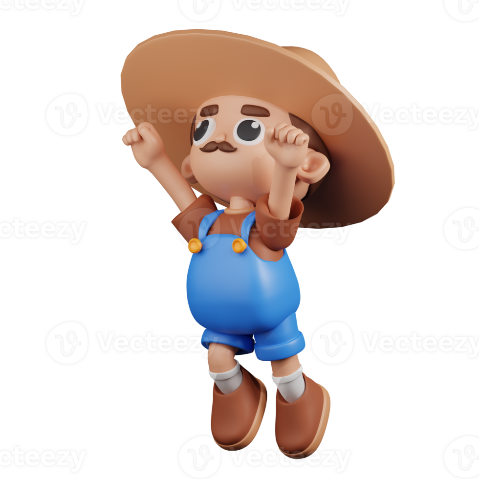 3d Character Farmer Superhero Pose. 3d render isolated on transparent backdrop. png