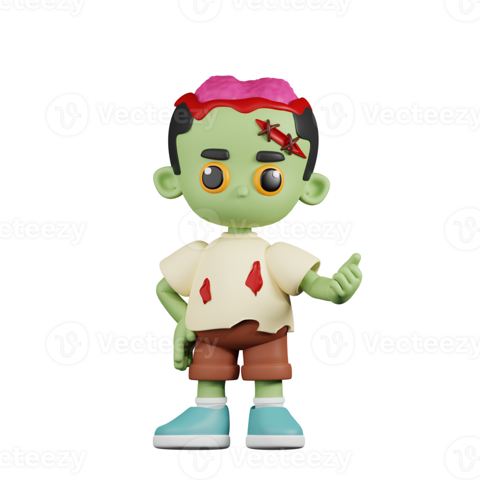 3d Character Zombie Pointing Next Pose. 3d render isolated on transparent backdrop. png