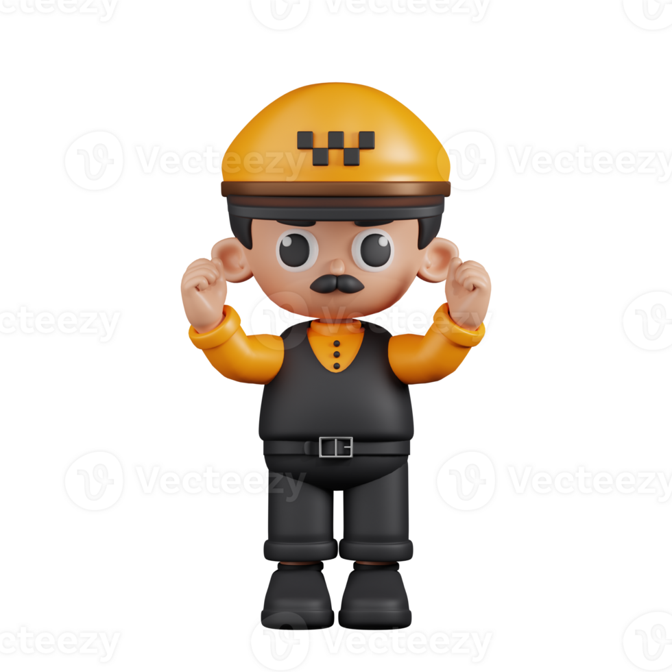 3d Character Taxi Driver Excited Pose. 3d render isolated on transparent backdrop. png