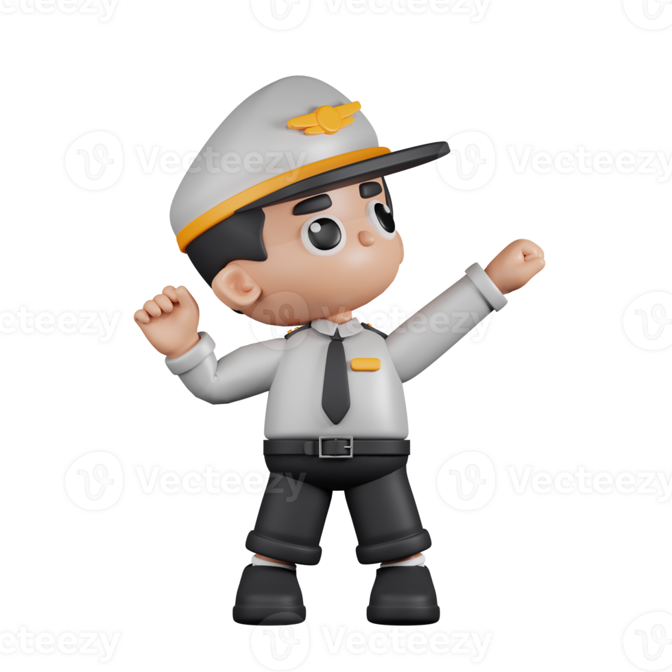 3d Character Pilot Looking Victorious Pose. 3d render isolated on transparent backdrop. png