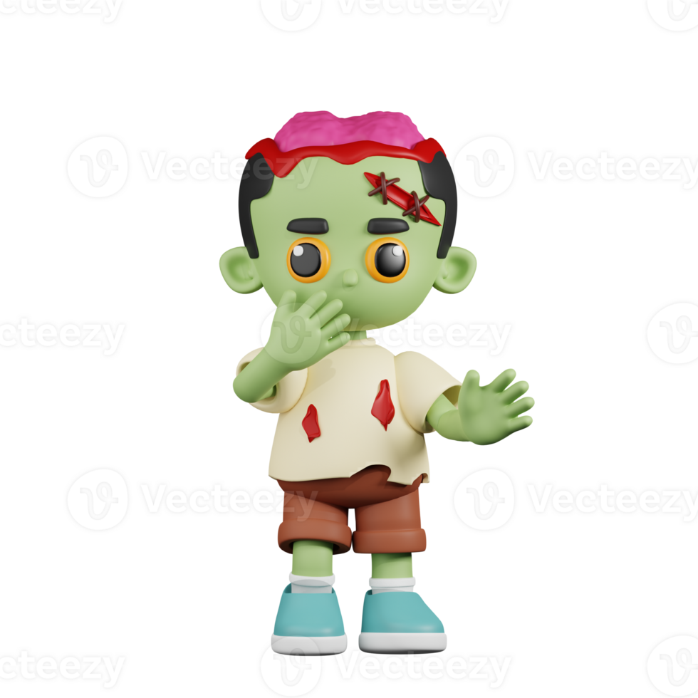 3d Character Zombie Surprised Pose. 3d render isolated on transparent backdrop. png
