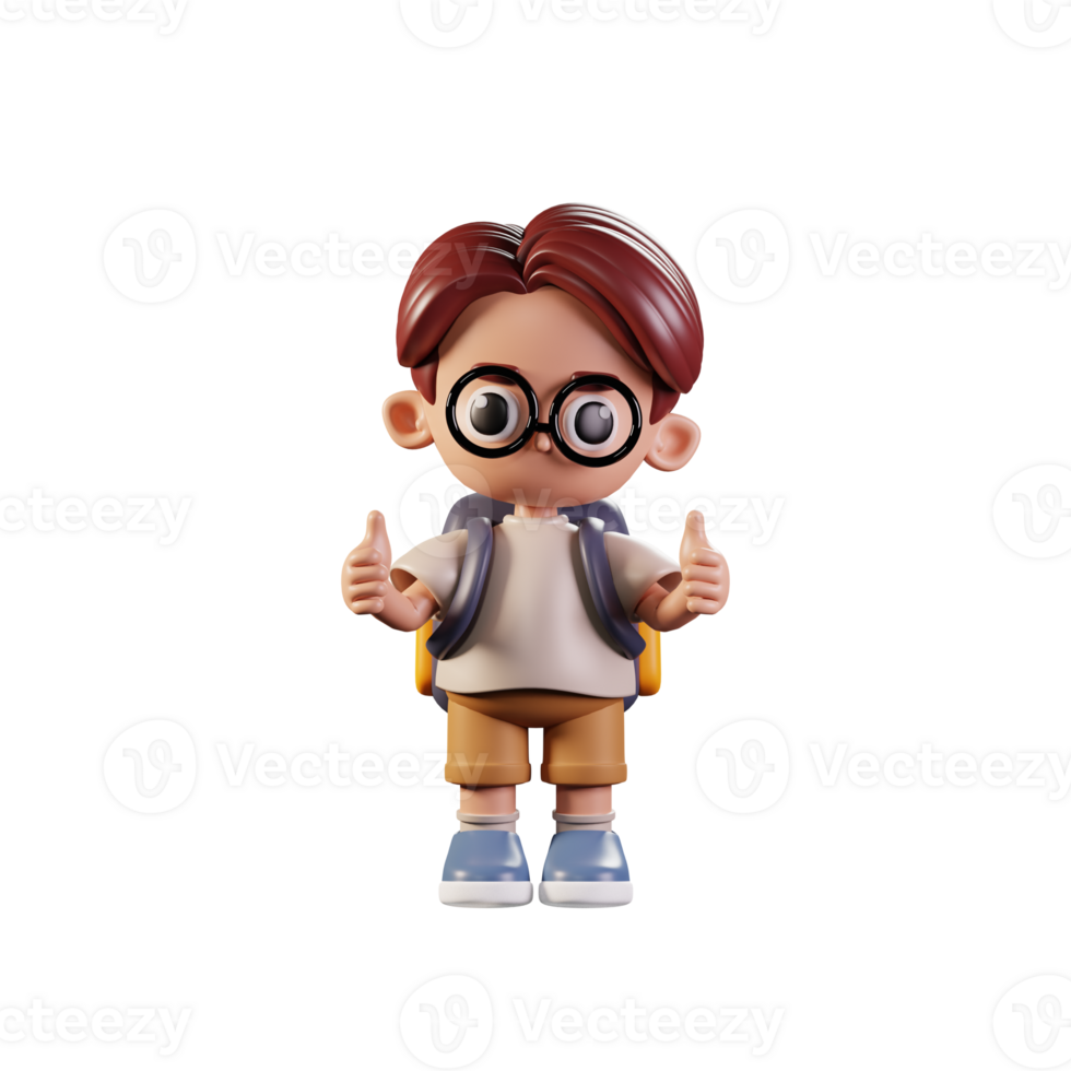 3d Character Student Giving A Thumb Up Pose. 3d render isolated on transparent backdrop. png