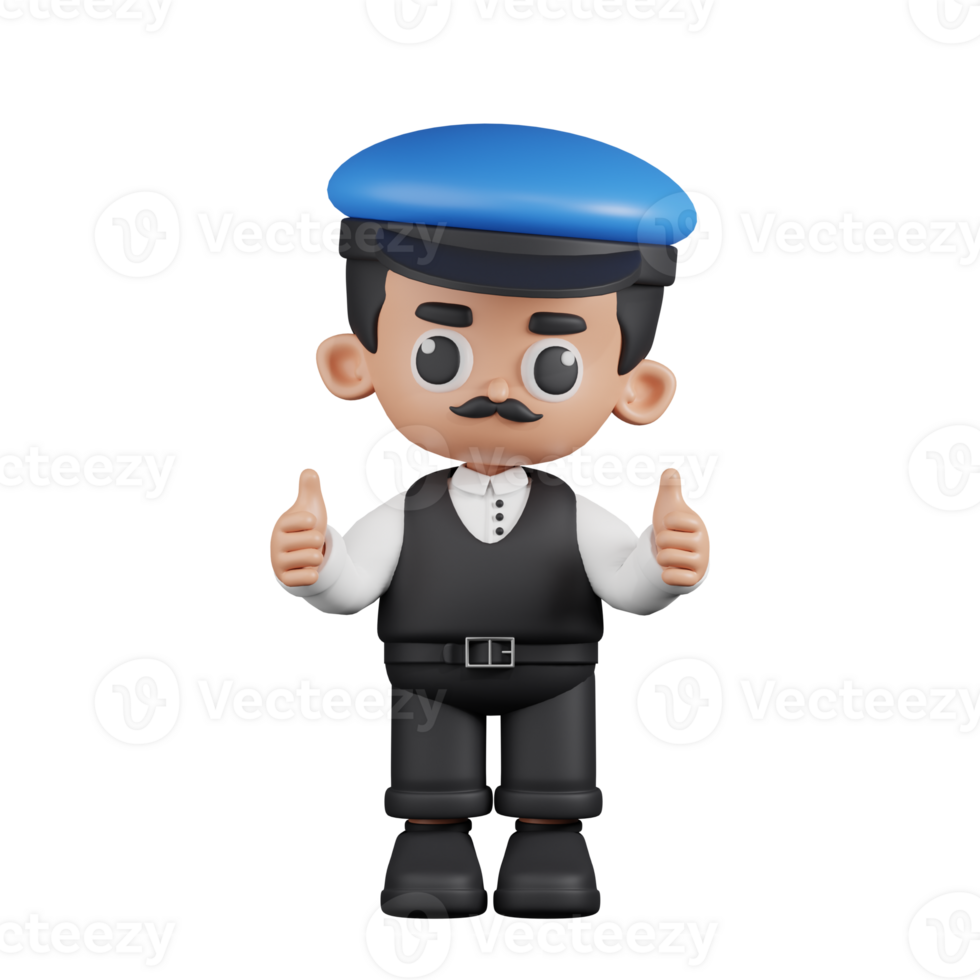 3d Character Driver Giving A Thumb Up Pose. 3d render isolated on transparent backdrop. png