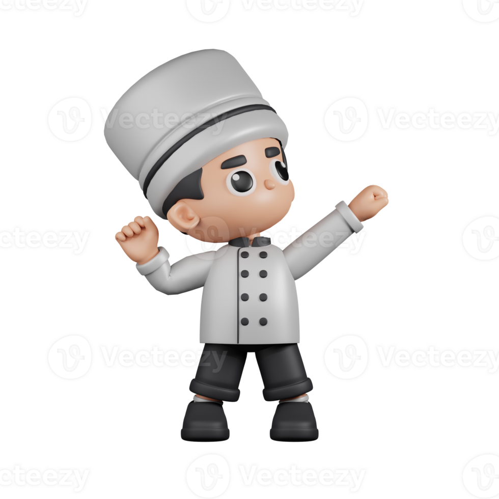 3d Character Chef Looking Victorious Pose. 3d render isolated on transparent backdrop. png
