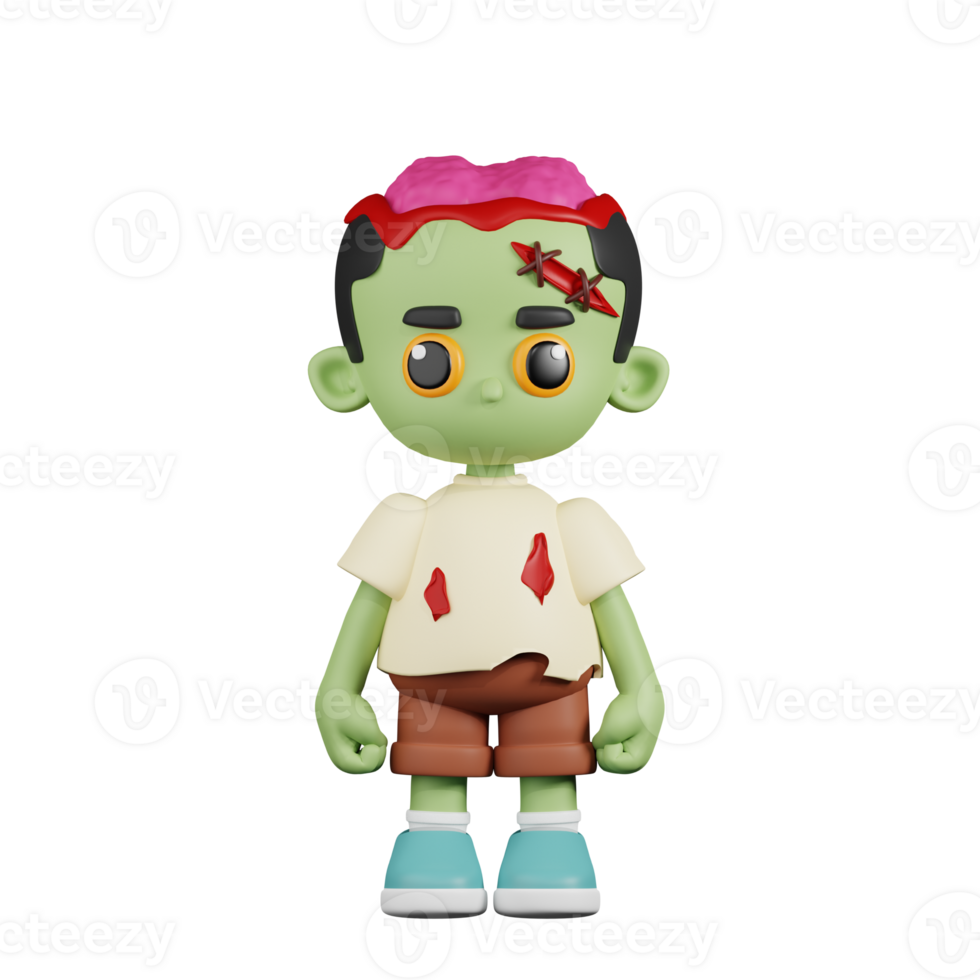 3d Character Zombie Standing Pose. 3d render isolated on transparent backdrop. png