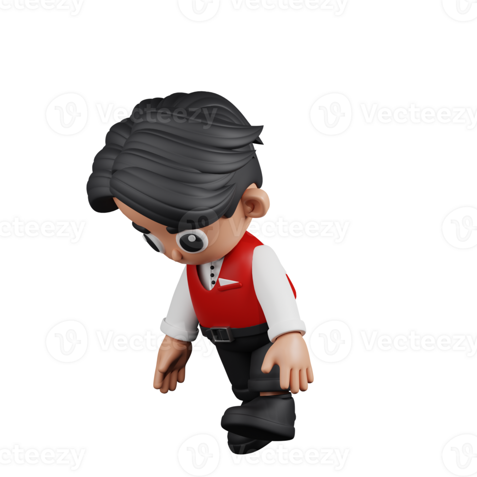 3d Character Waitress Tired Walk Pose. 3d render isolated on transparent backdrop. png