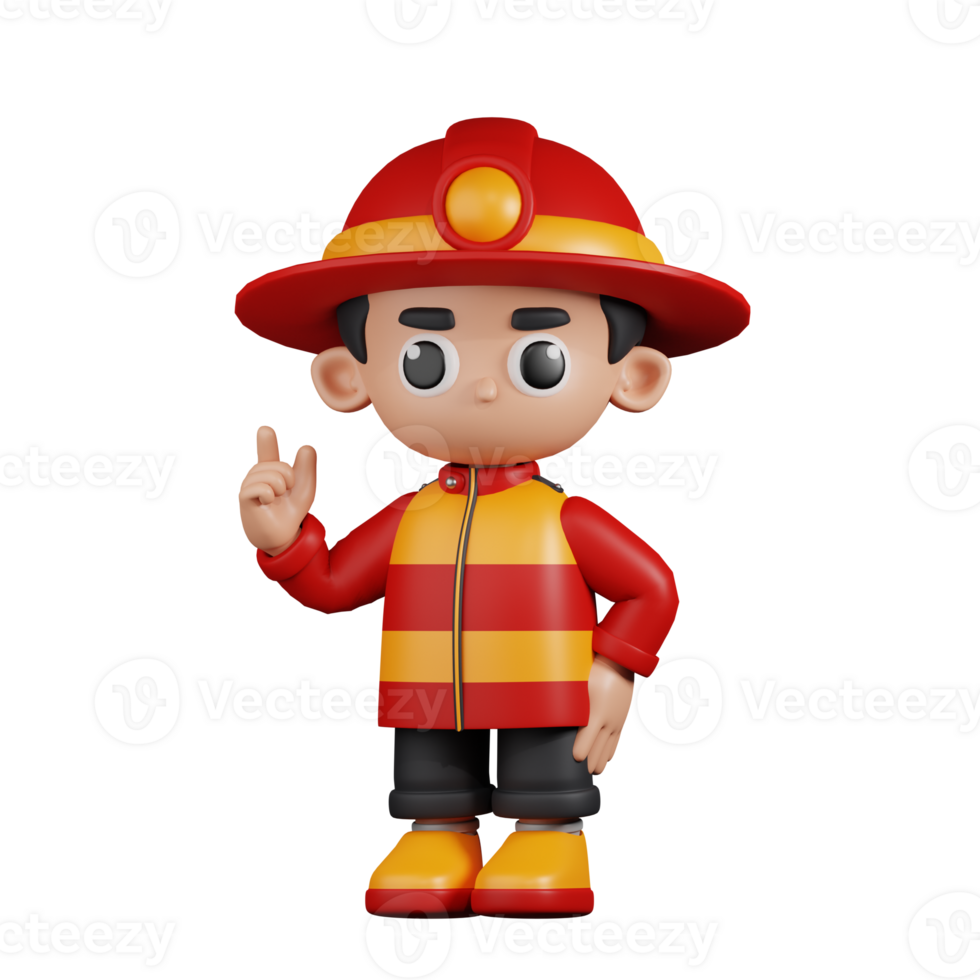 3d Character Firefighter Giving Advise Pose. 3d render isolated on transparent backdrop. png