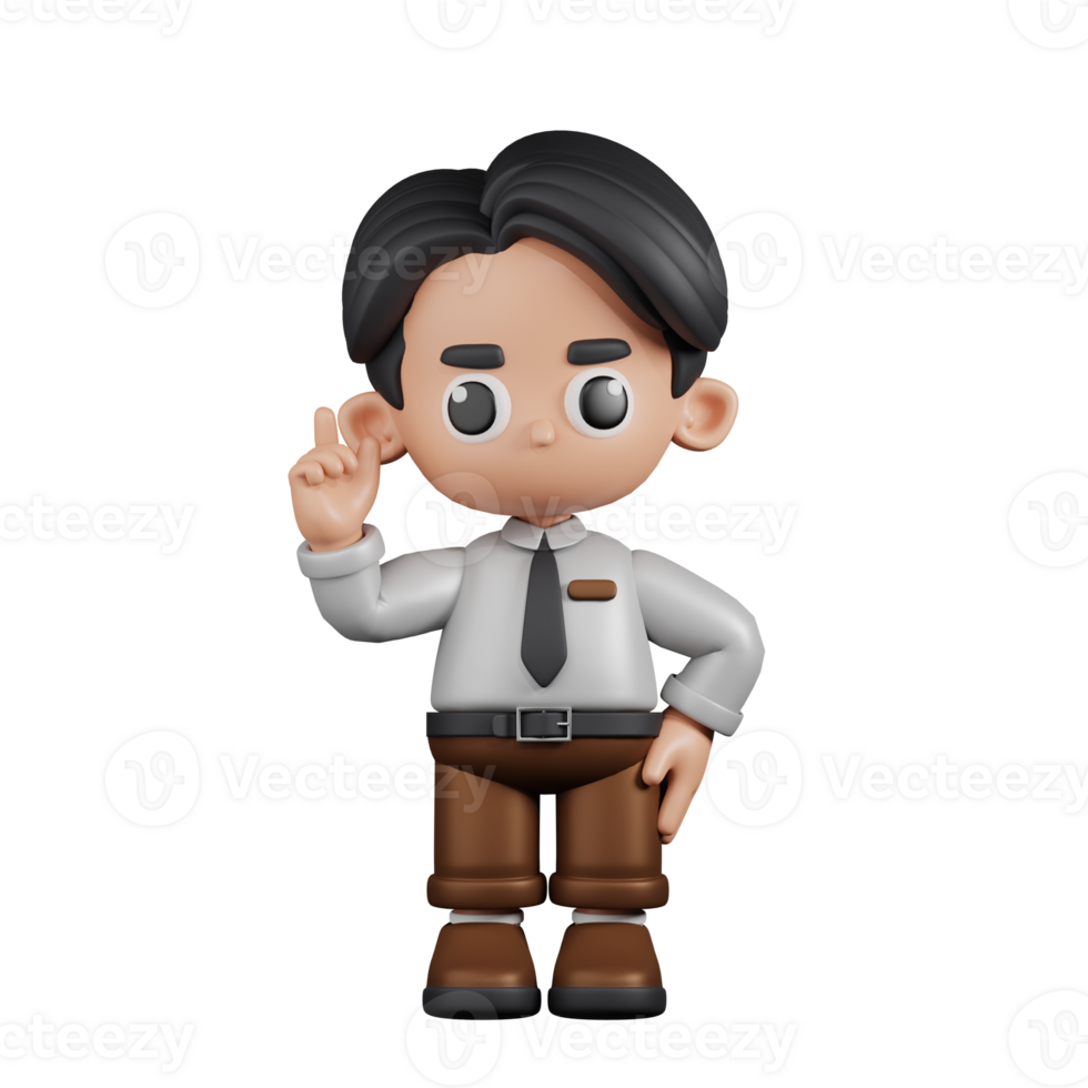 3d Character Businessman Pointing Up Pose. 3d render isolated on transparent backdrop. png