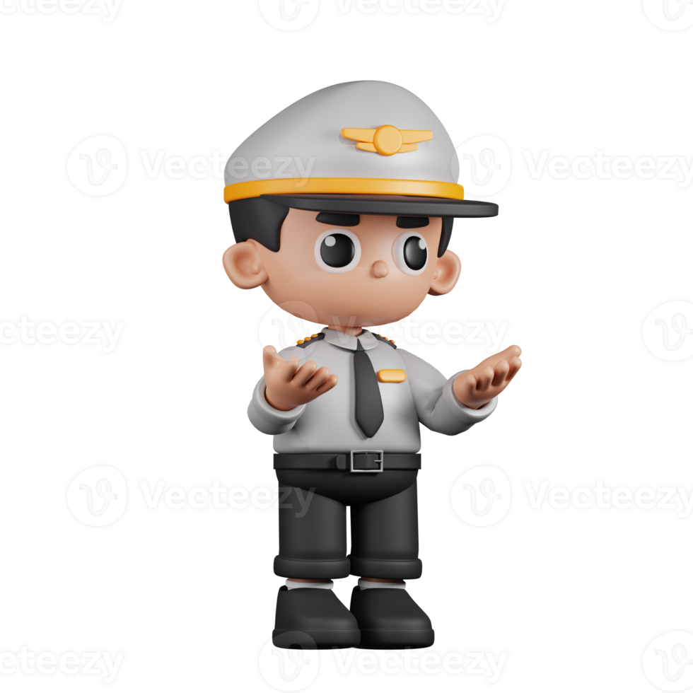 3d Character Pilot Angry Pose. 3d render isolated on transparent backdrop. png