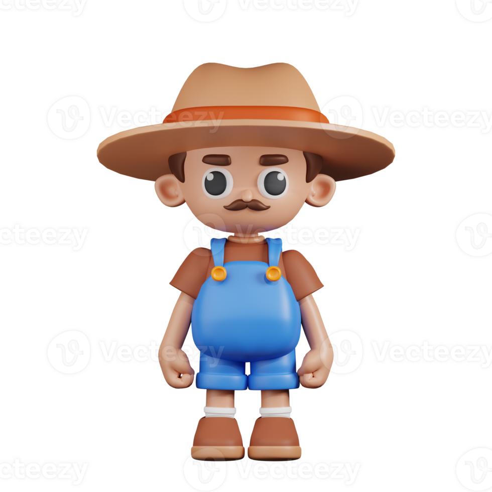 3d Character Farmer Standing Pose. 3d render isolated on transparent backdrop. png