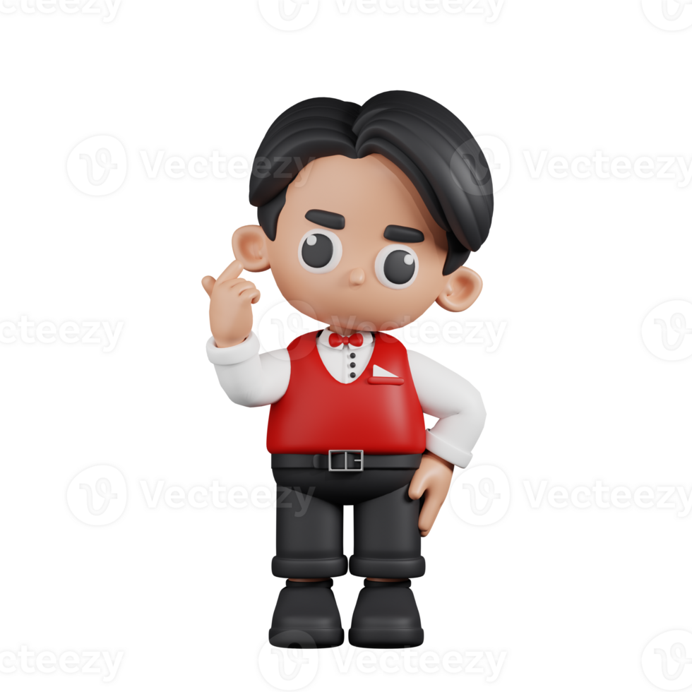 3d Character Waitress Giving Mini Love Pose. 3d render isolated on transparent backdrop. png