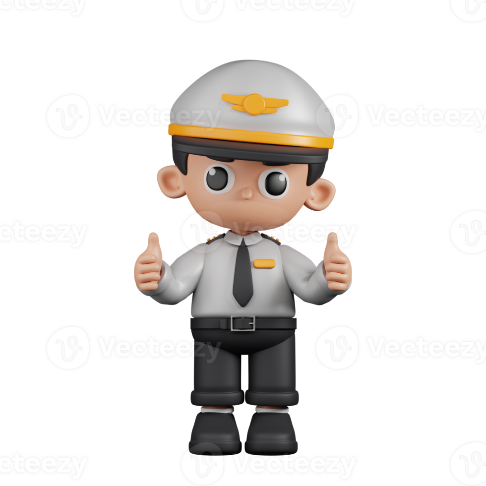 3d Character Pilot Giving A Thumb Up Pose. 3d render isolated on transparent backdrop. png