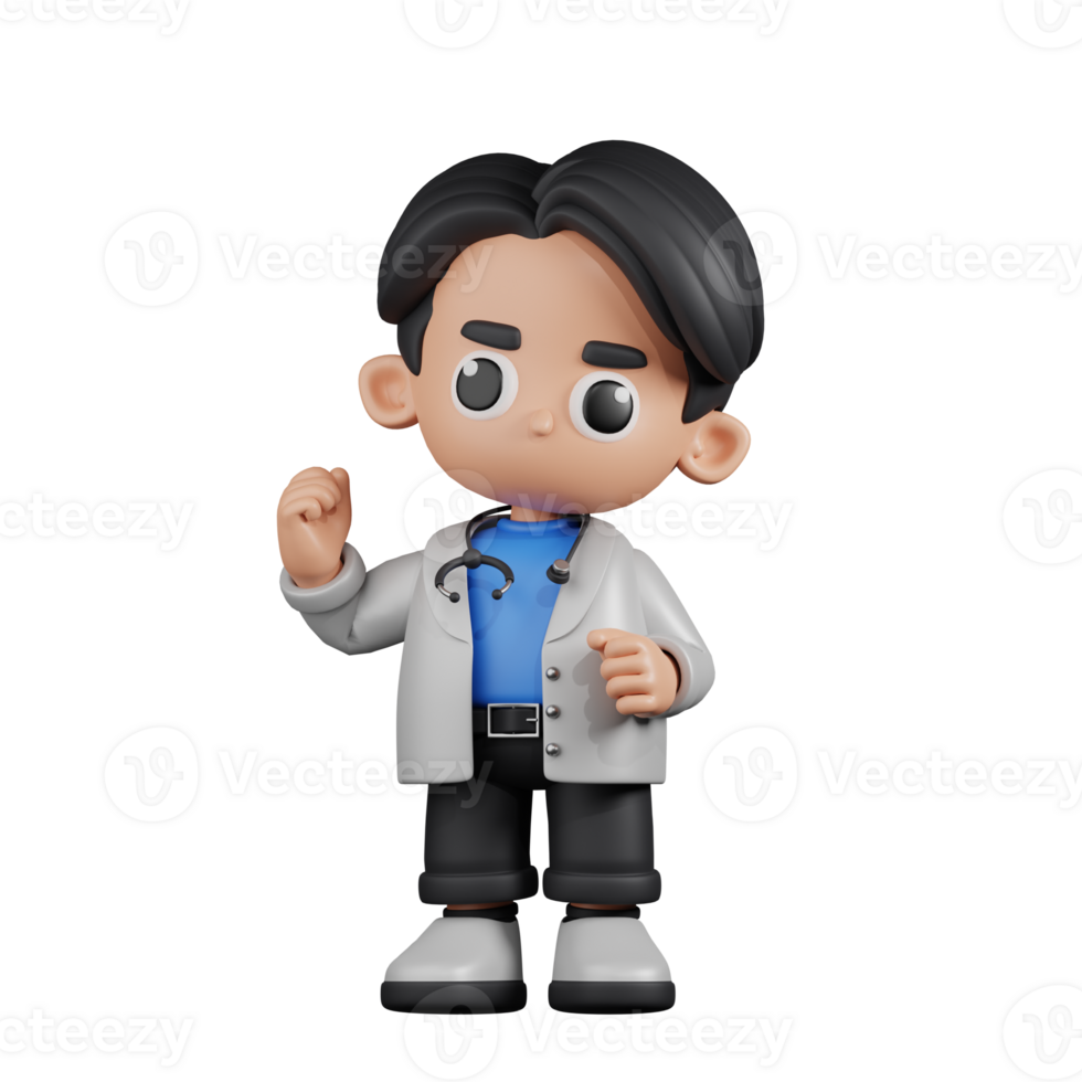 3d Character Doctor Congratulation Pose. 3d render isolated on transparent backdrop. png