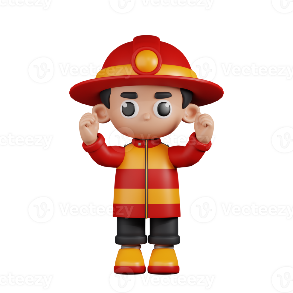 3d Character Firefighter Excited Pose. 3d render isolated on transparent backdrop. png