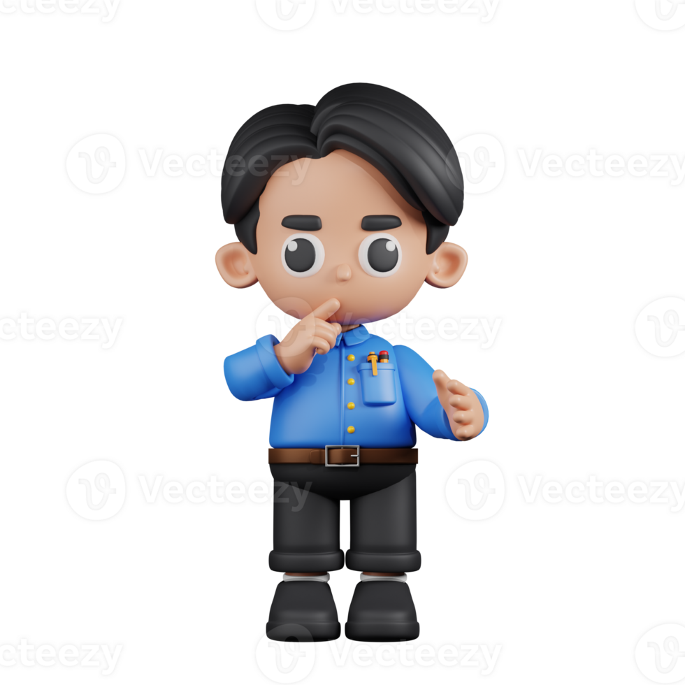 3d Character Teacher Quiet Pose. 3d render isolated on transparent backdrop. png