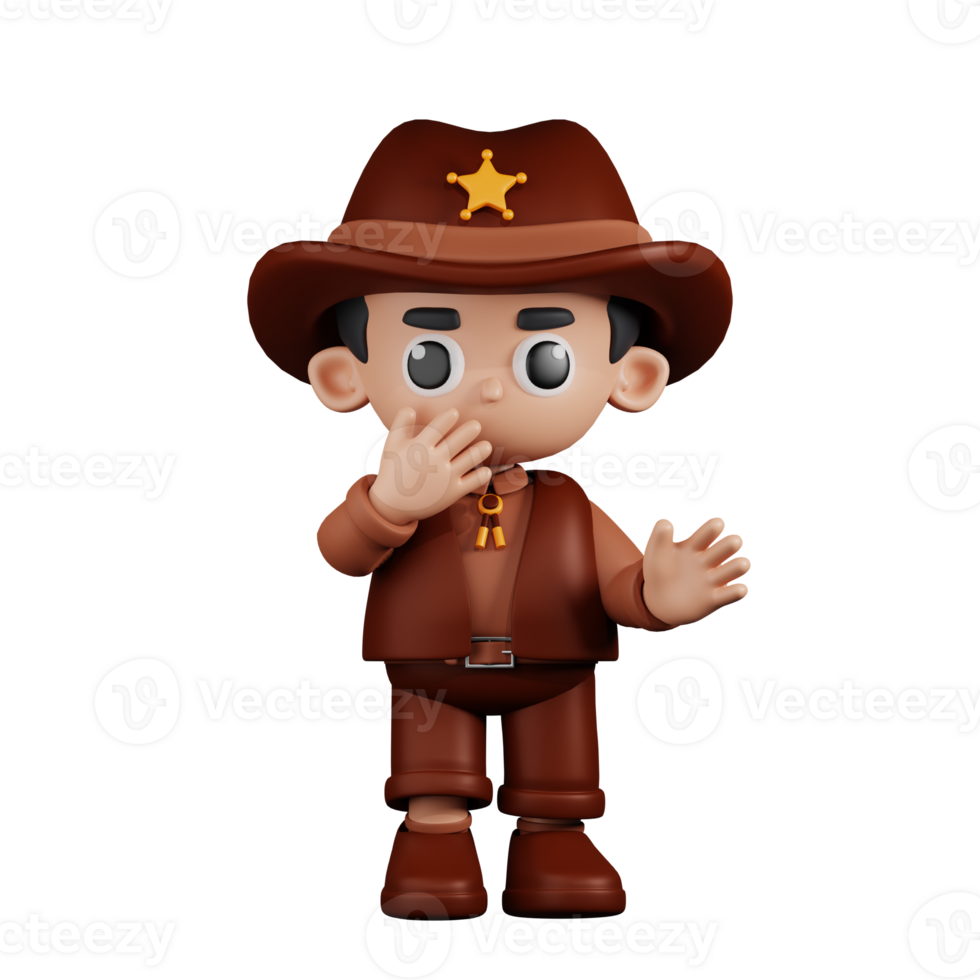 3d Character Sheriff Surprised Pose. 3d render isolated on transparent backdrop. png