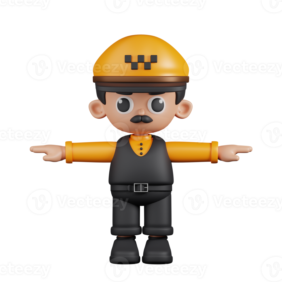 3d Character Taxi Driver T Pose. 3d render isolated on transparent backdrop. png