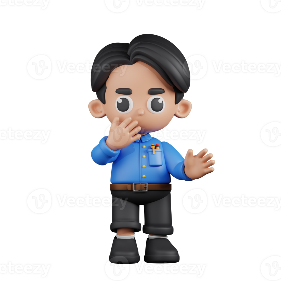 3d Character Teacher Surprised Pose. 3d render isolated on transparent backdrop. png