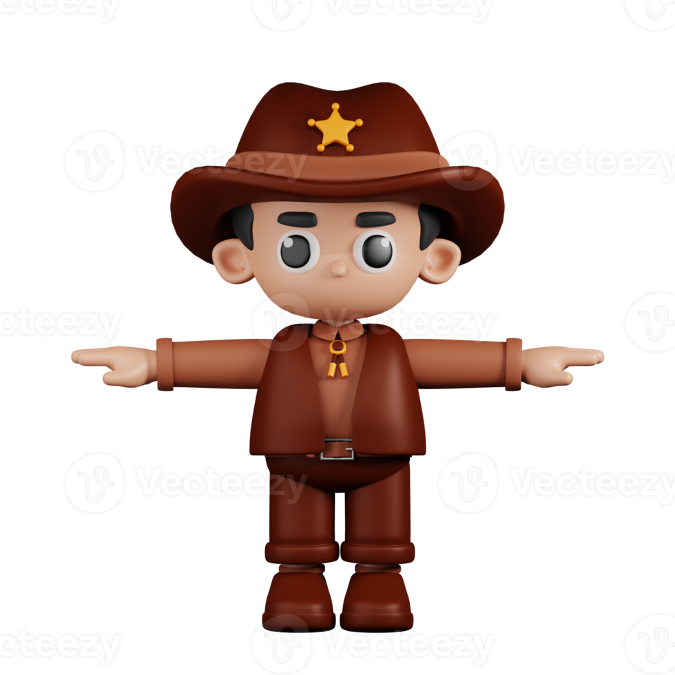 3d Character Sheriff T Pose. 3d render isolated on transparent backdrop. png