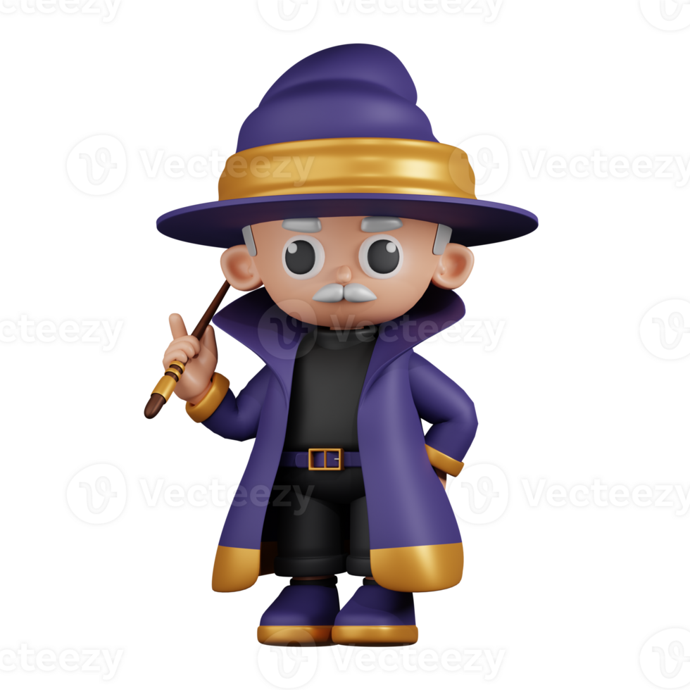 3d Character Wizard Giving Advise Pose. 3d render isolated on transparent backdrop. png