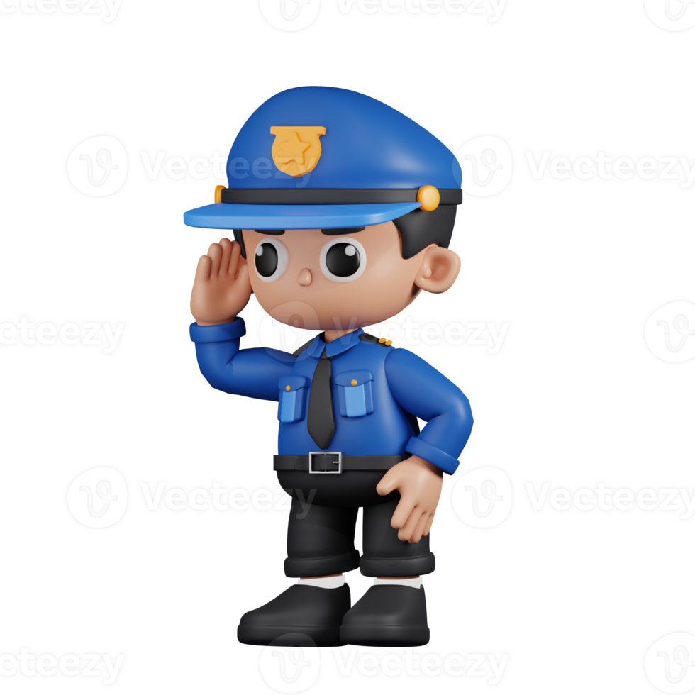 3d Character Policeman Looking Pose. 3d render isolated on transparent backdrop. png