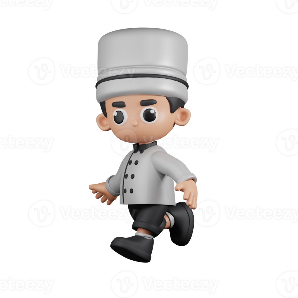 3d Character Chef Running Pose. 3d render isolated on transparent backdrop. png