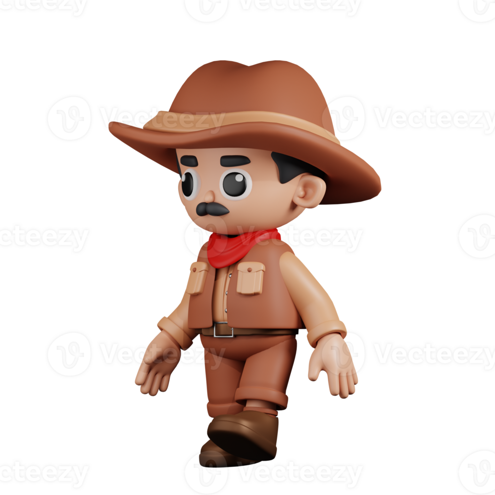 3d Character Cowboy Walking Pose. 3d render isolated on transparent backdrop. png
