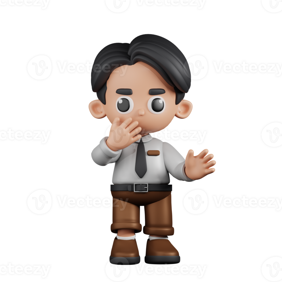 3d Character Businessman Surprised Pose. 3d render isolated on transparent backdrop. png