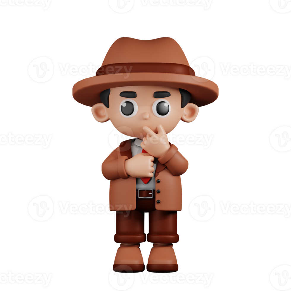 3d Character Detective Curious Pose. 3d render isolated on transparent backdrop. png