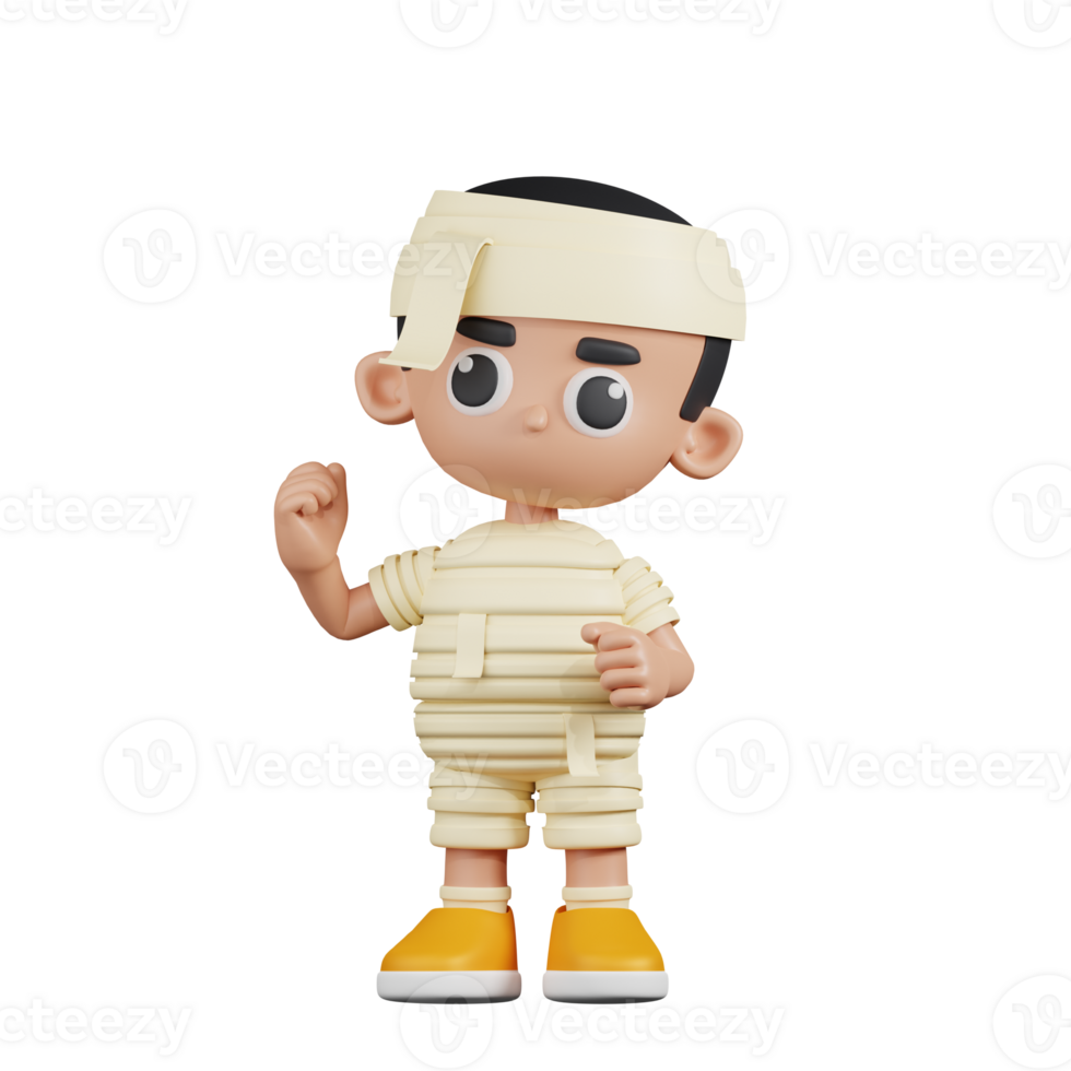 3d Character Mummy Congratulation Pose. 3d render isolated on transparent backdrop. png