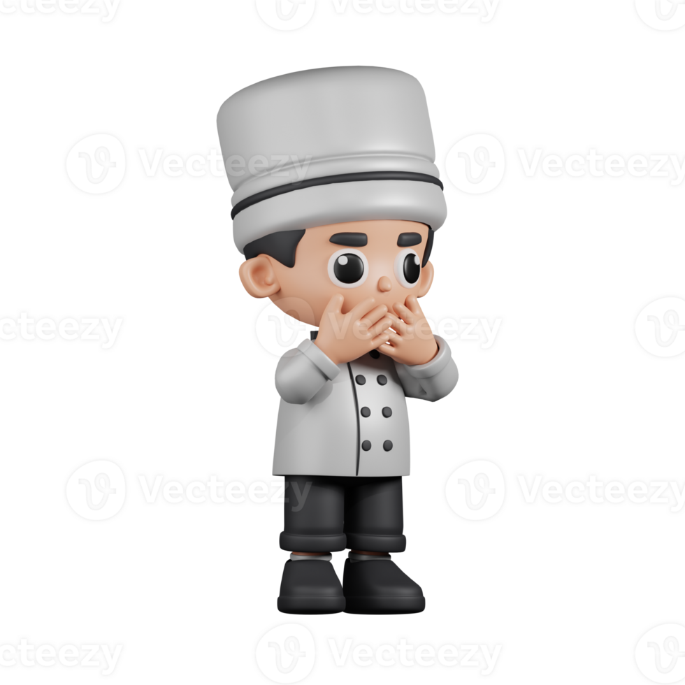3d Character Chef Affraid Pose. 3d render isolated on transparent backdrop. png