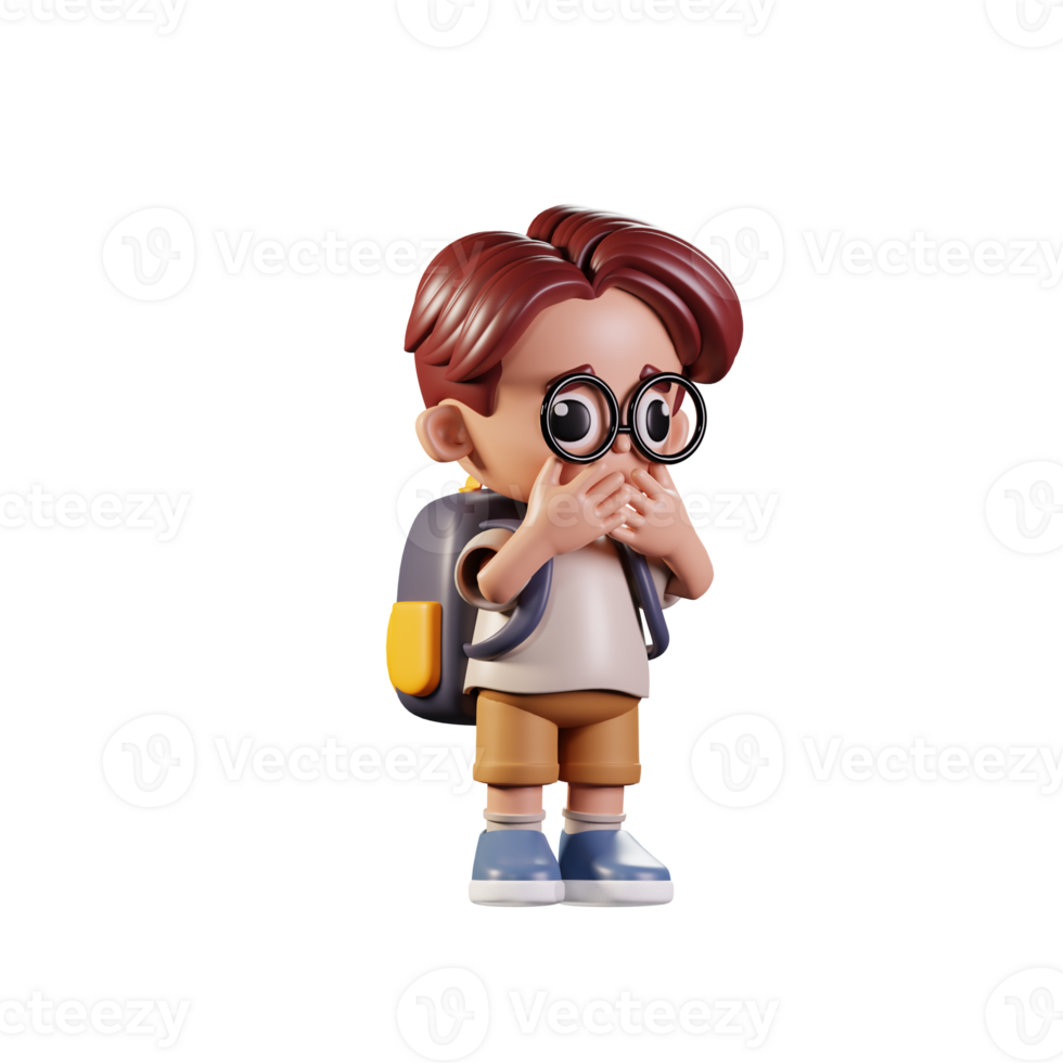3d Character Student Afraid Pose. 3d render isolated on white backdrop. png