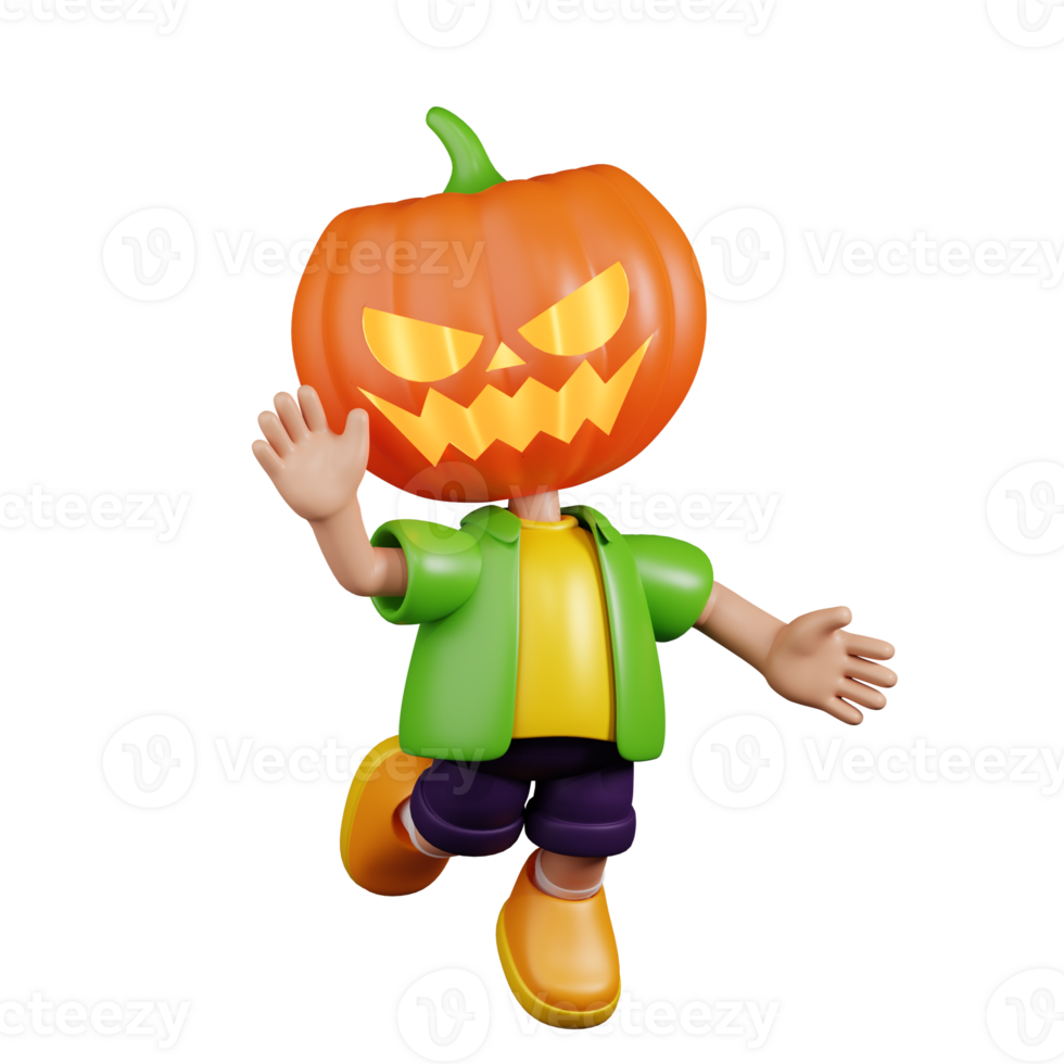 3d Character Pumpkin Happy Pose. 3d render isolated on transparent backdrop. png