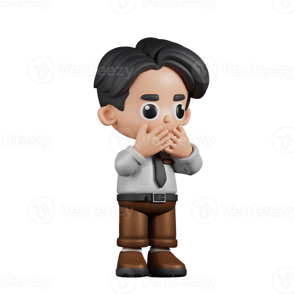 3d Character Businessman Affraid Pose. 3d render isolated on transparent backdrop. png