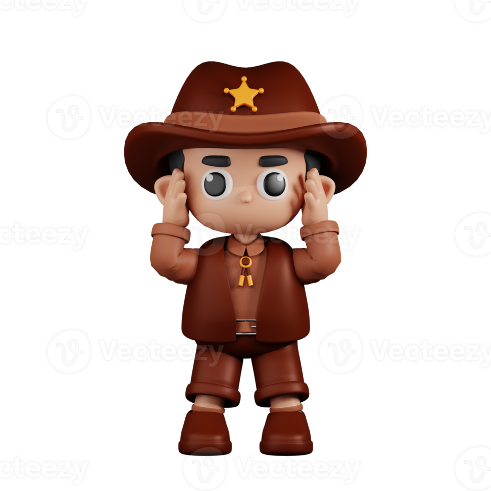 3d Character Sheriff Dizzy Pose. 3d render isolated on transparent backdrop. png