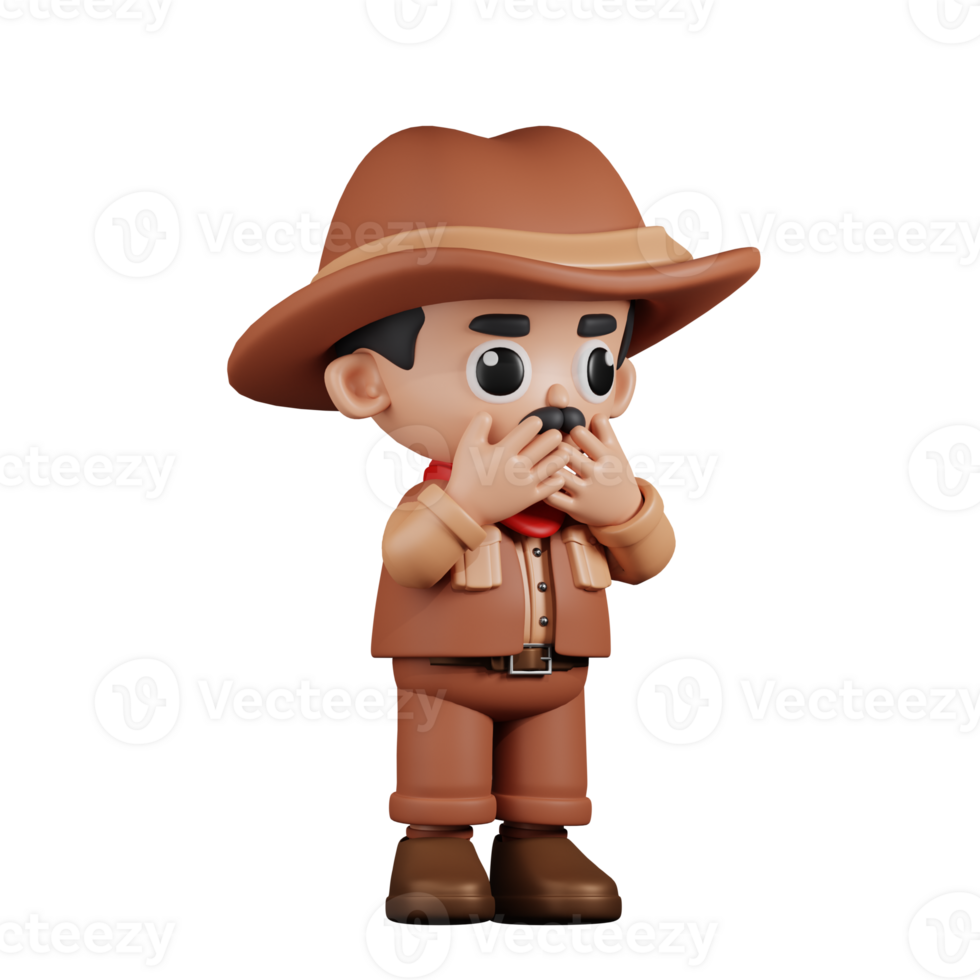 3d Character Cowboy Affraid Pose. 3d render isolated on transparent backdrop. png
