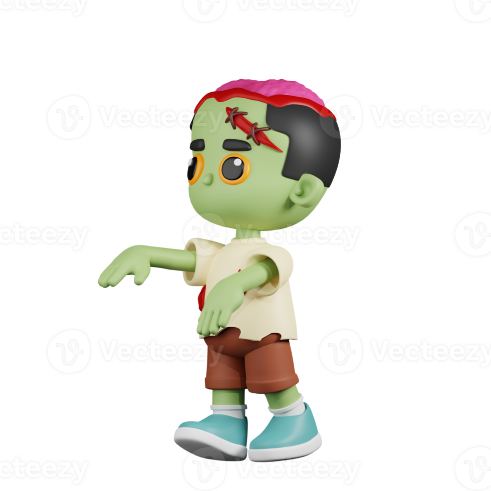 3d Character Zombie Showing Creepy Pose. 3d render isolated on transparent backdrop. png
