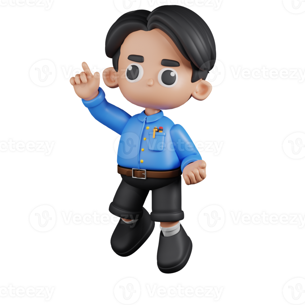 3d Character Teacher Happy Jumping Pose Pose. 3d render isolated on transparent backdrop. png