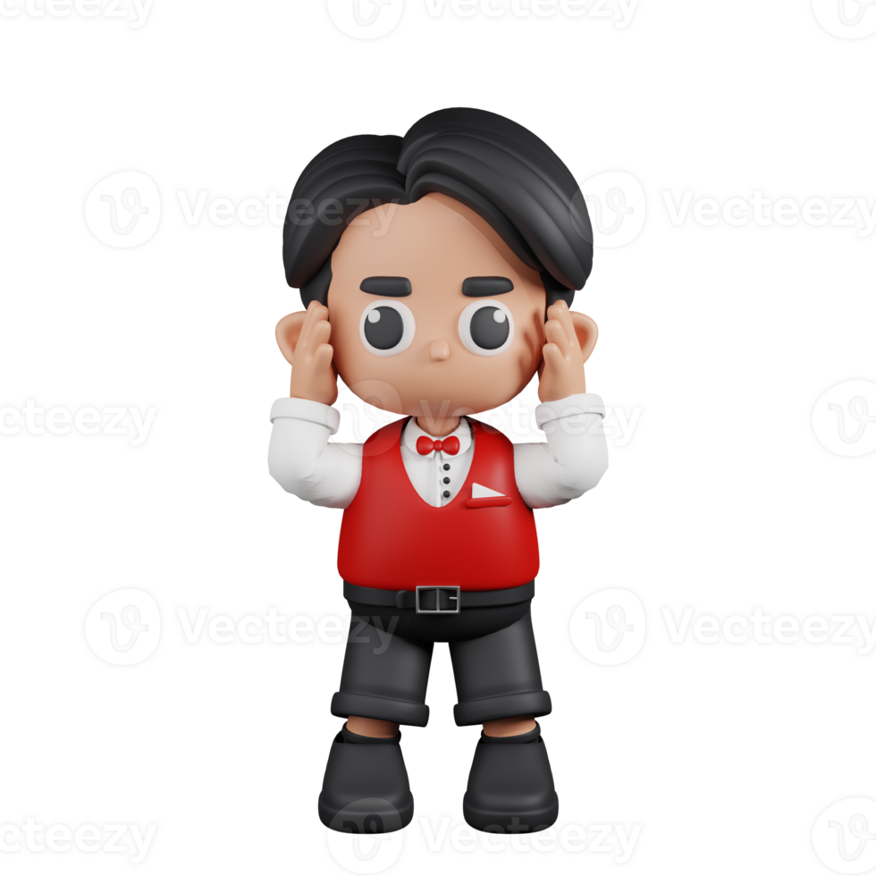 3d Character Waitress Dizzy Pose. 3d render isolated on transparent backdrop. png